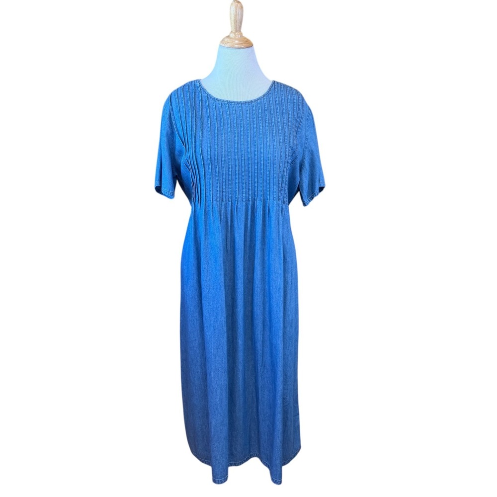 Vintage More Jazz Pleated Lightweight Denim Maxi Dress 16W